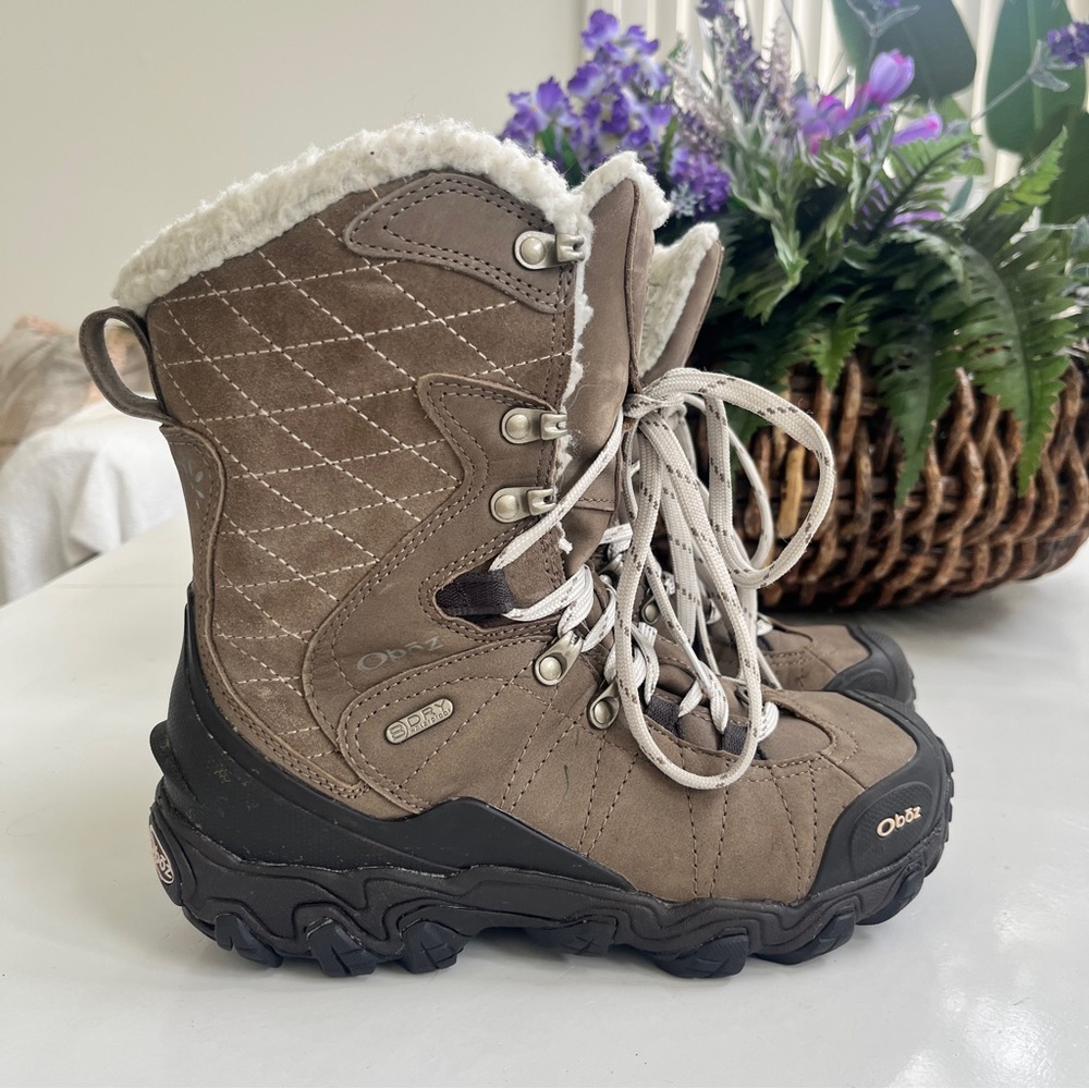 OBOZ BRIDGER 9” Boots Insulated BDDRY Sherpa Lined WP Boots WMN Sz 7.5